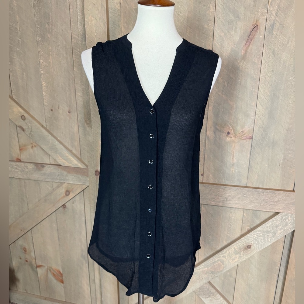 Eileen Fisher black crepe silk sleeveless top Size Small - Picture 2 of 9